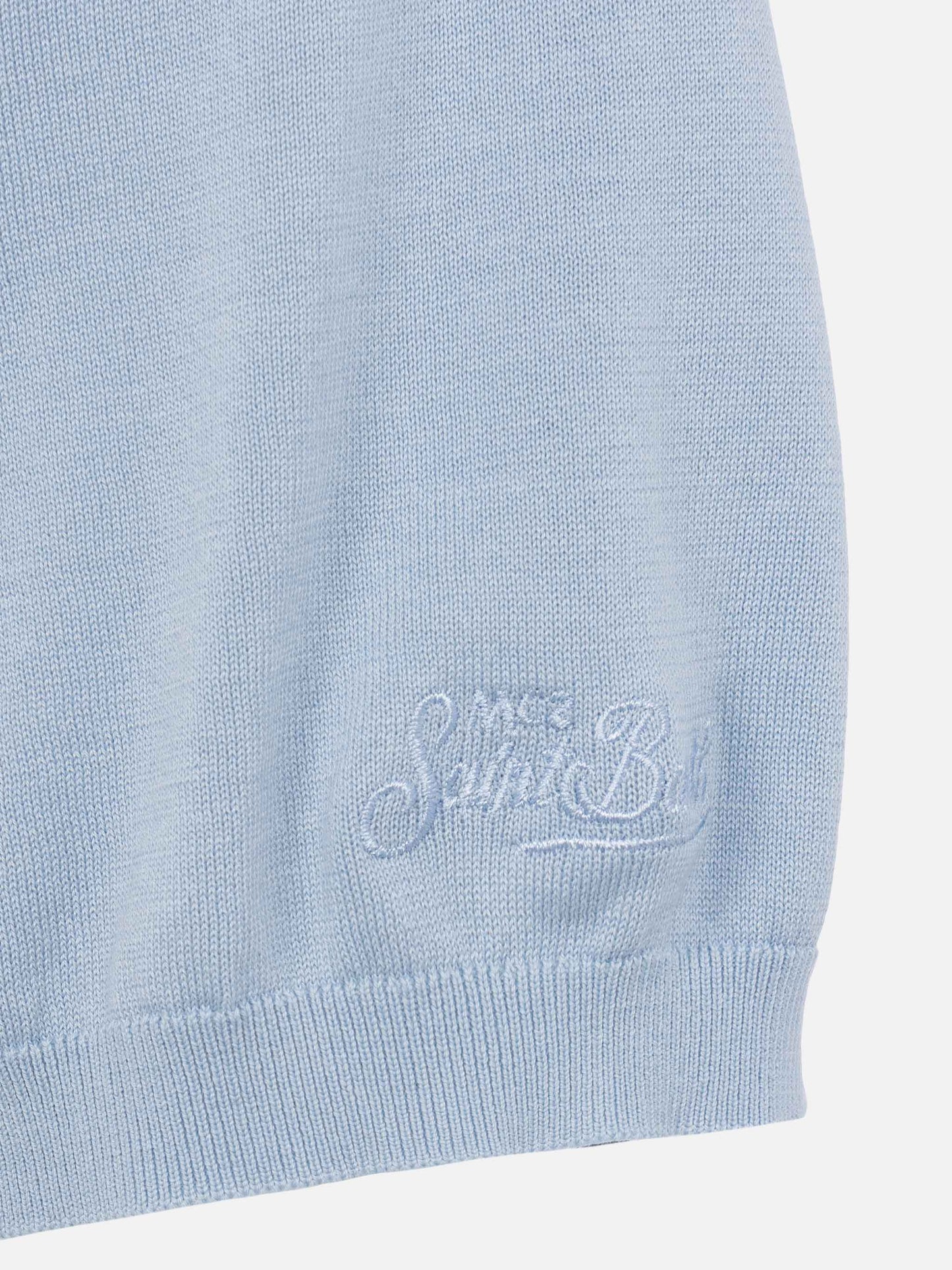 Sloan hellblaues Poloshirt aus Seiden-Baumwoll-Strick