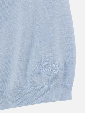 Sloan hellblaues Poloshirt aus Seiden-Baumwoll-Strick