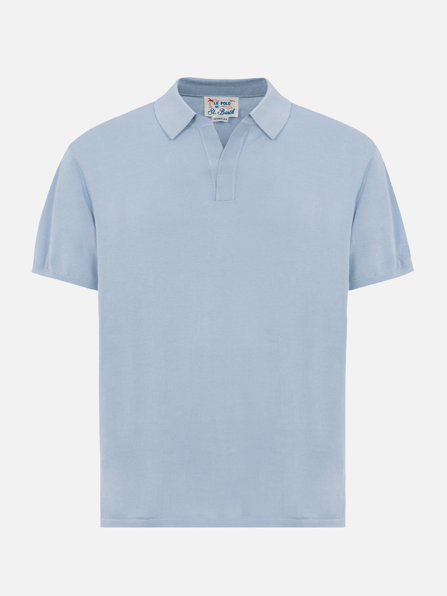 Sloan hellblaues Poloshirt aus Seiden-Baumwoll-Strick