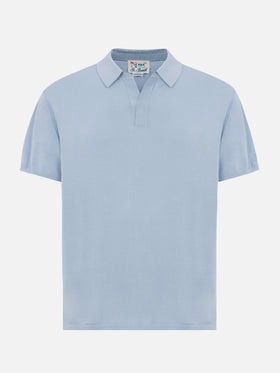 Sloan hellblaues Poloshirt aus Seiden-Baumwoll-Strick
