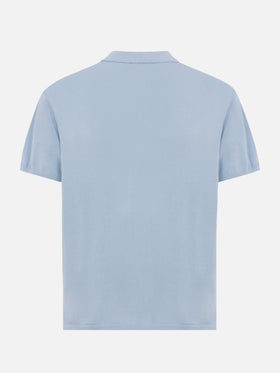 Sloan hellblaues Poloshirt aus Seiden-Baumwoll-Strick