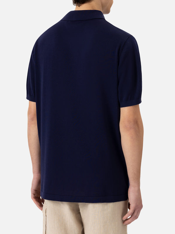 Polo Sloan in maglia di seta e cotone blu navy