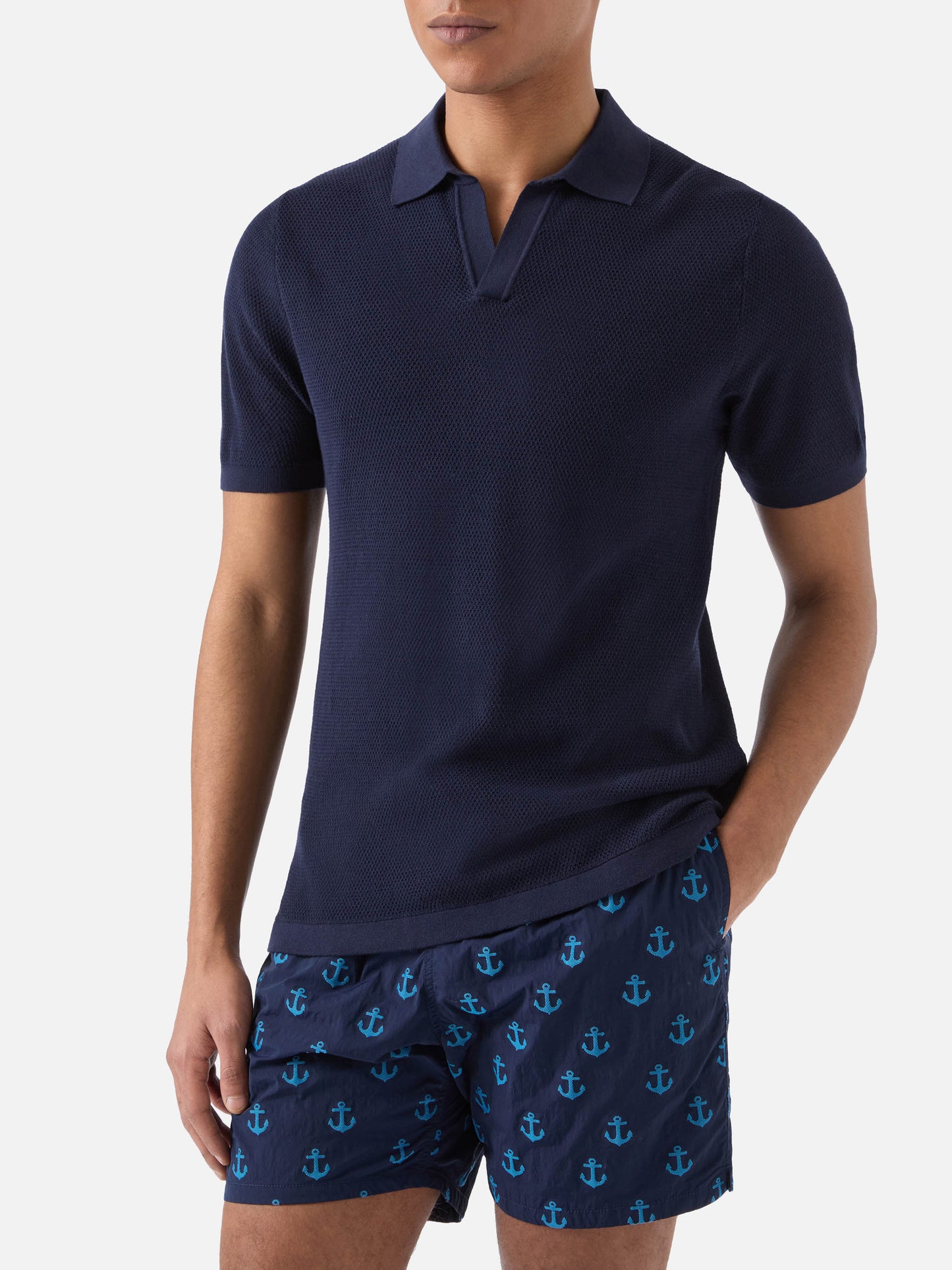 Sloan Mesh blue polo in premium high-twist cotton