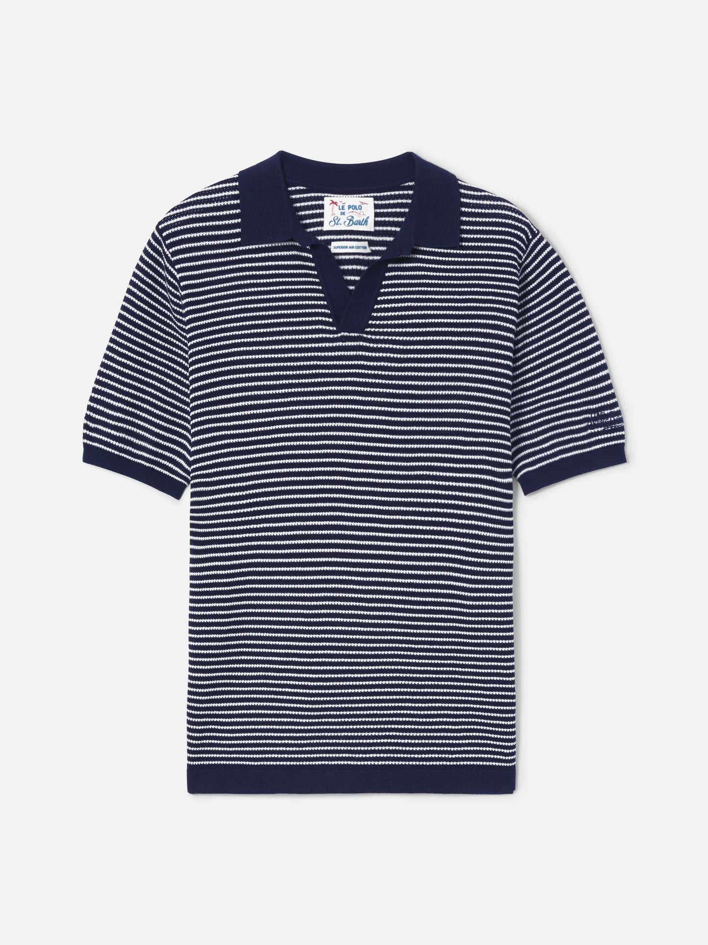 Polo Sloan in cotone pregiato high twist a righe blu