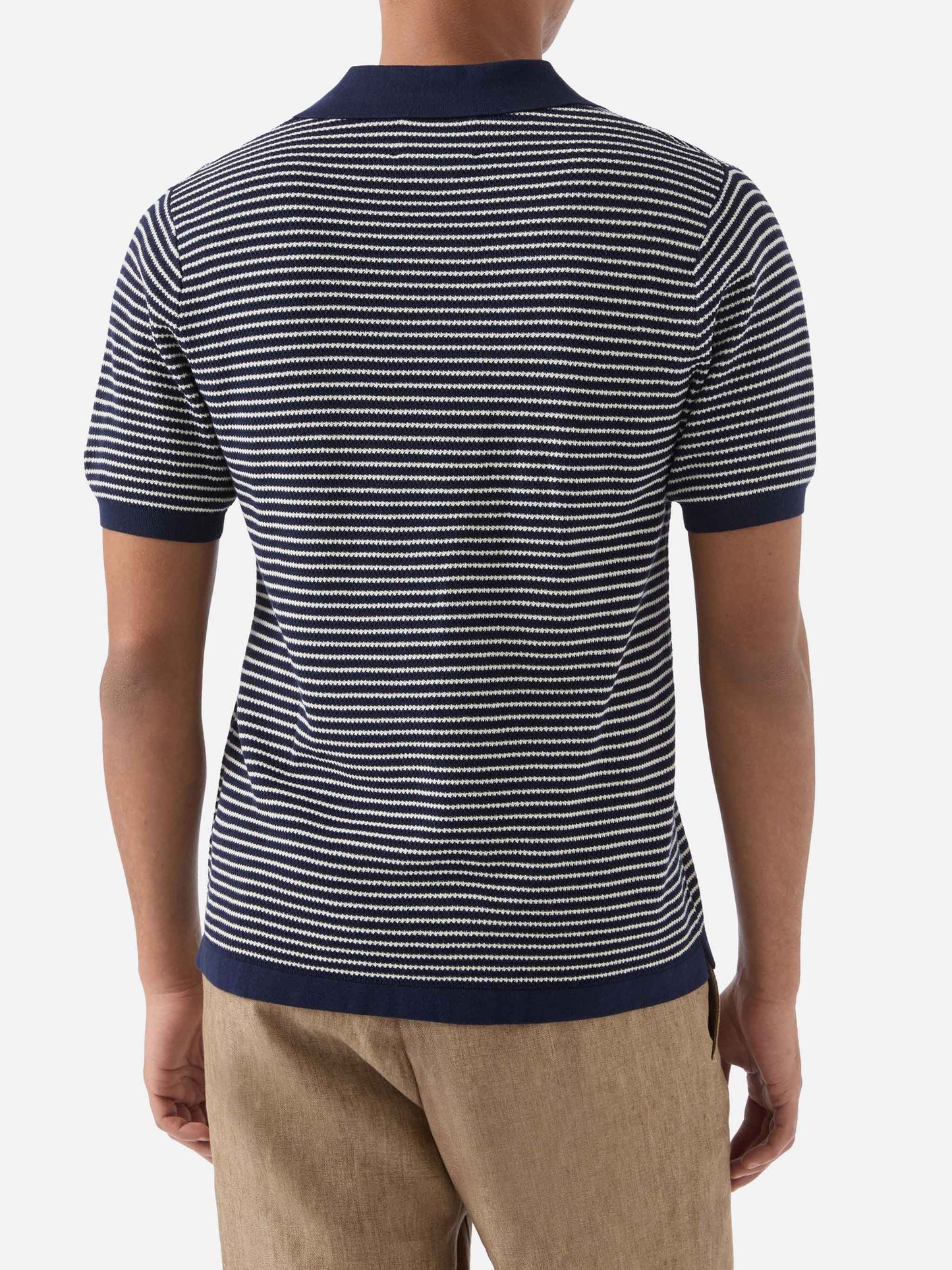 Sloan striped polo in premium high-twist cotton with white and blue stripes
