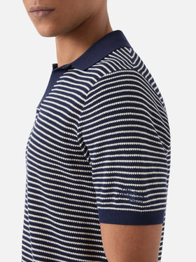 Sloan striped polo in premium high-twist cotton with white and blue stripes