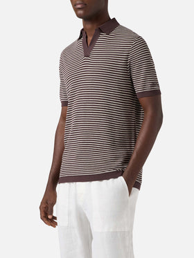 Sloan striped polo in premium high-twist cotton with brown stripes
