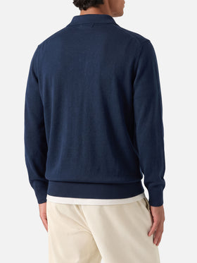 Polo Sloan azul marino de manga larga blue en tejido de algodón y seda 