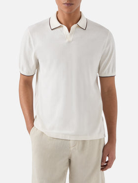 Sloan beige polo in premium high-twist cotton with contrast trims