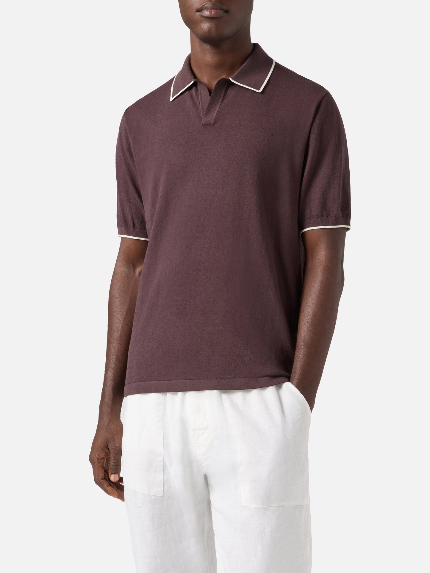 Sloan brown polo in premium high-twist cotton with contrast trims