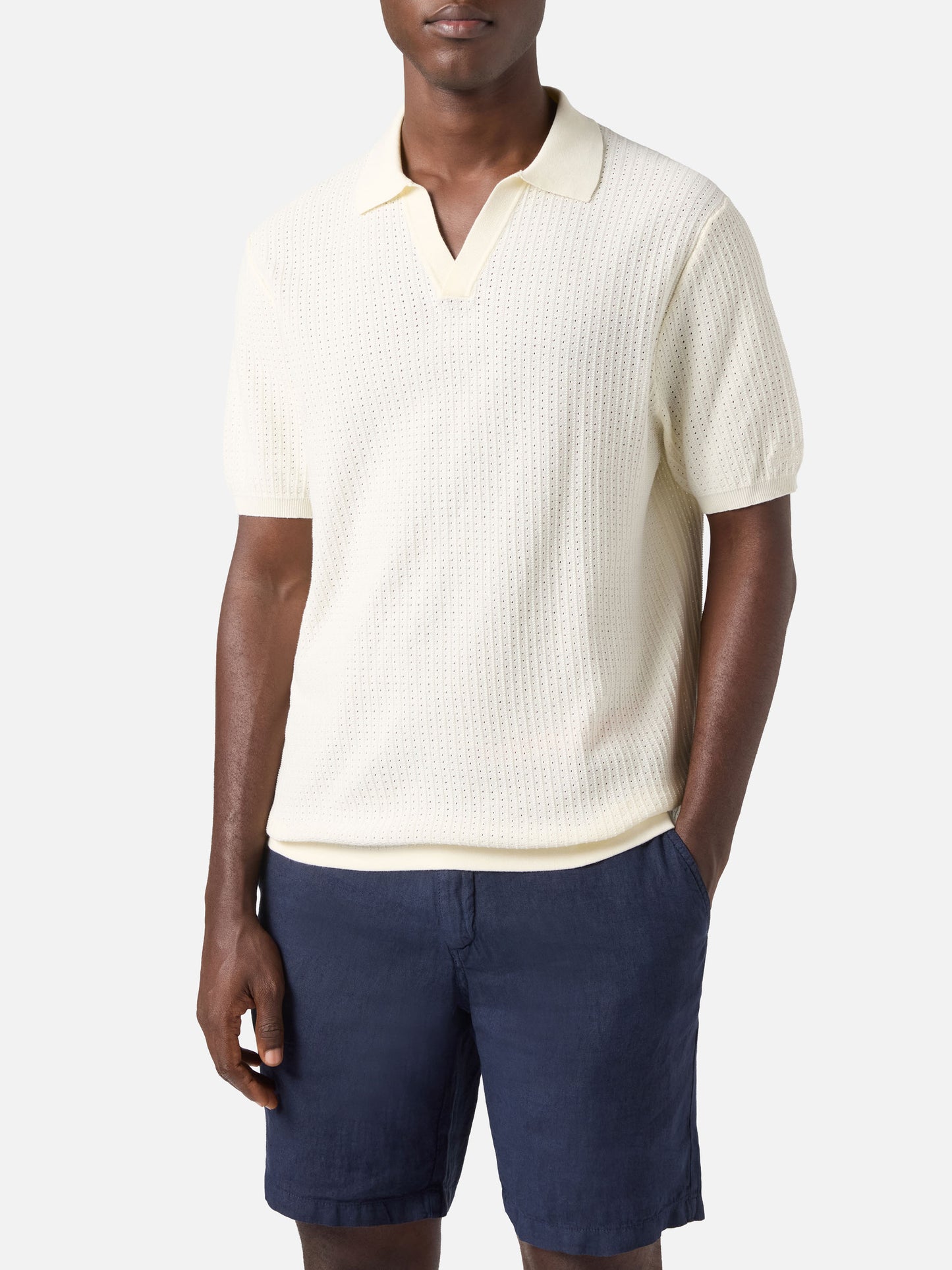 Sloan Net beige polo in premium high-twist cotton