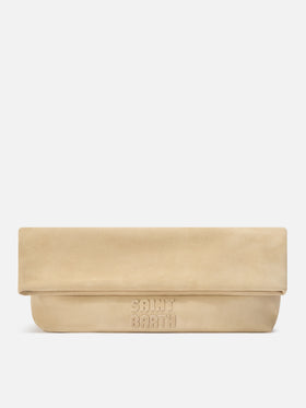 Beige Maxi aus Veloursleder pouch mit Logo-Patch 