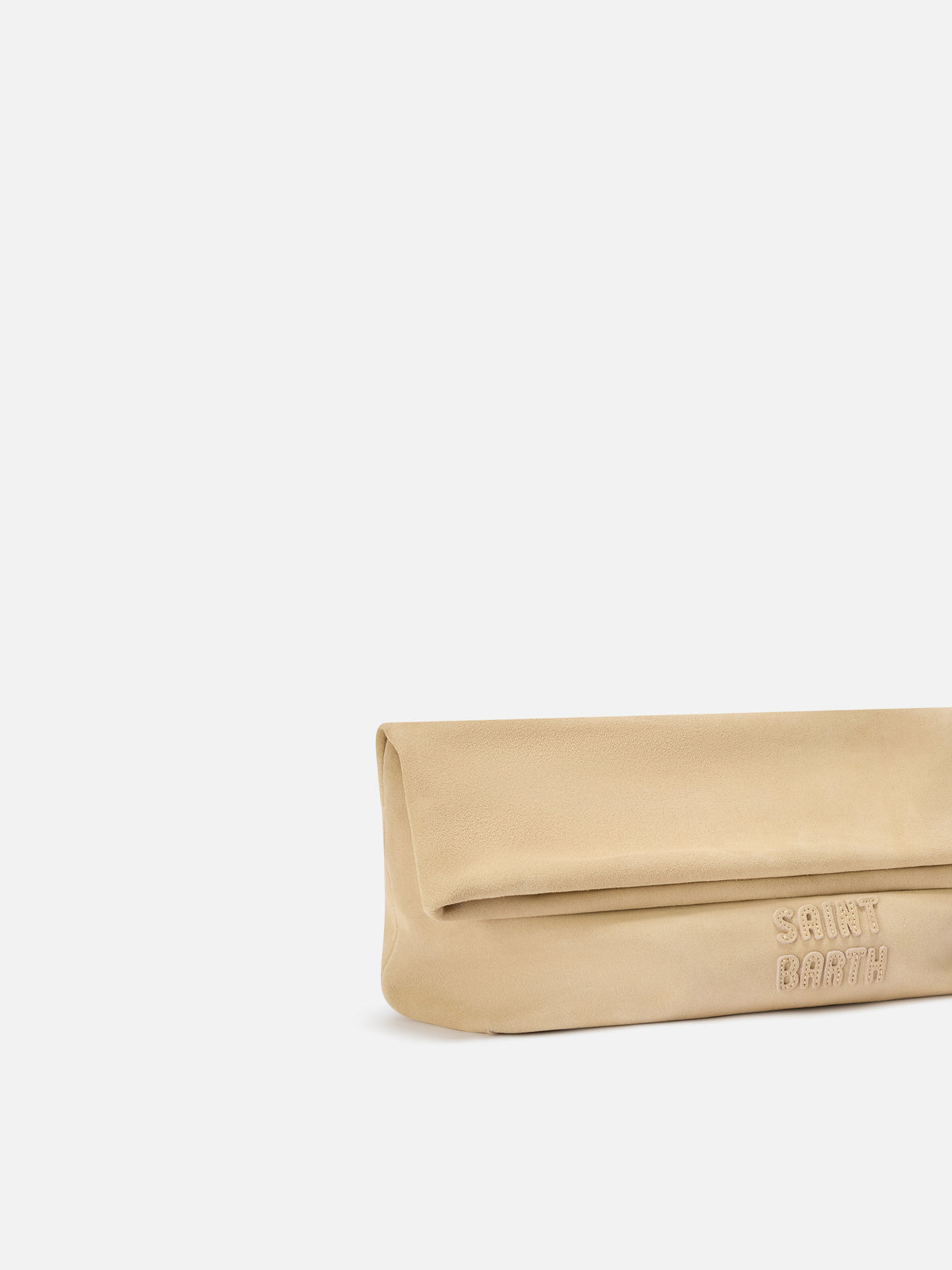 Beige Maxi aus Veloursleder pouch mit Logo-Patch 