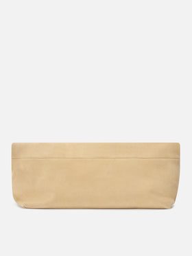 Beige Maxi aus Veloursleder pouch mit Logo-Patch 