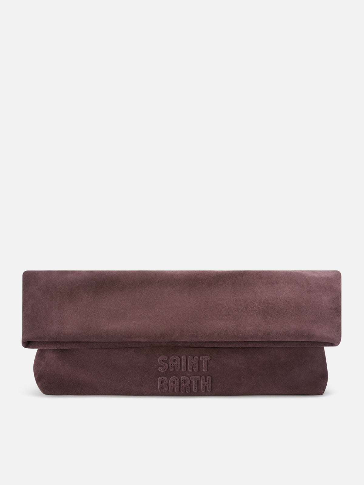 Maxi pouch en daim marron avec patch logo 