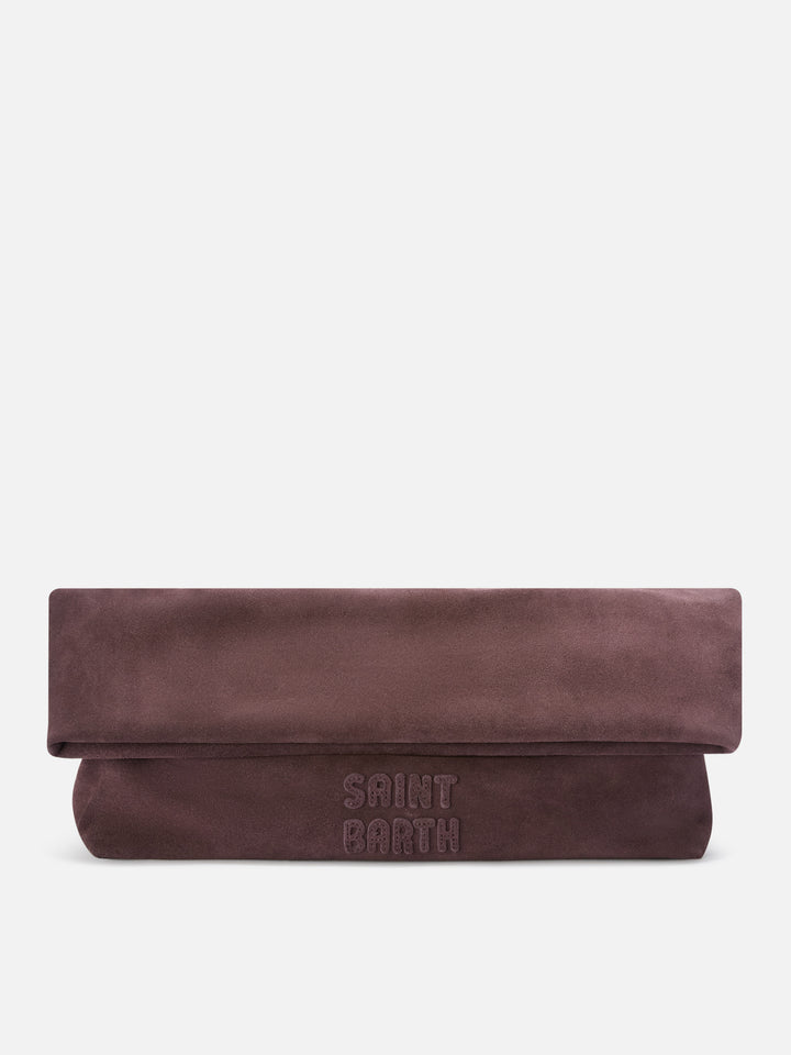Brown suede Maxi pouch with logo patch