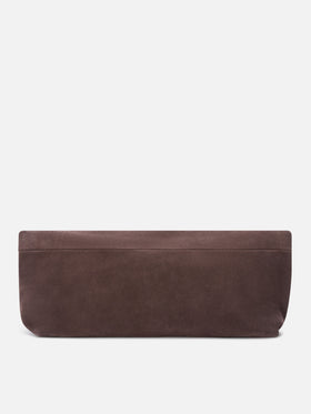 Maxi pouch en daim marron avec patch logo 