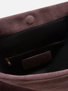 Maxi pouch en daim marron avec patch logo 