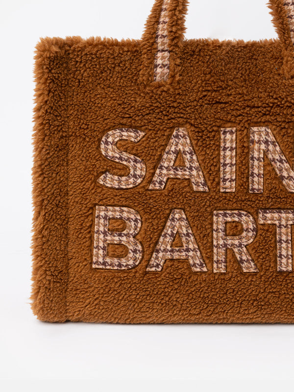 Borsa morbida in peluche marrone con logo a scacchi Saint Barth