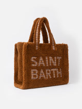 Borsa morbida in peluche marrone con logo a scacchi Saint Barth