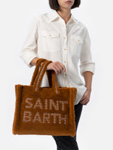 Borsa morbida in peluche marrone con logo a scacchi Saint Barth