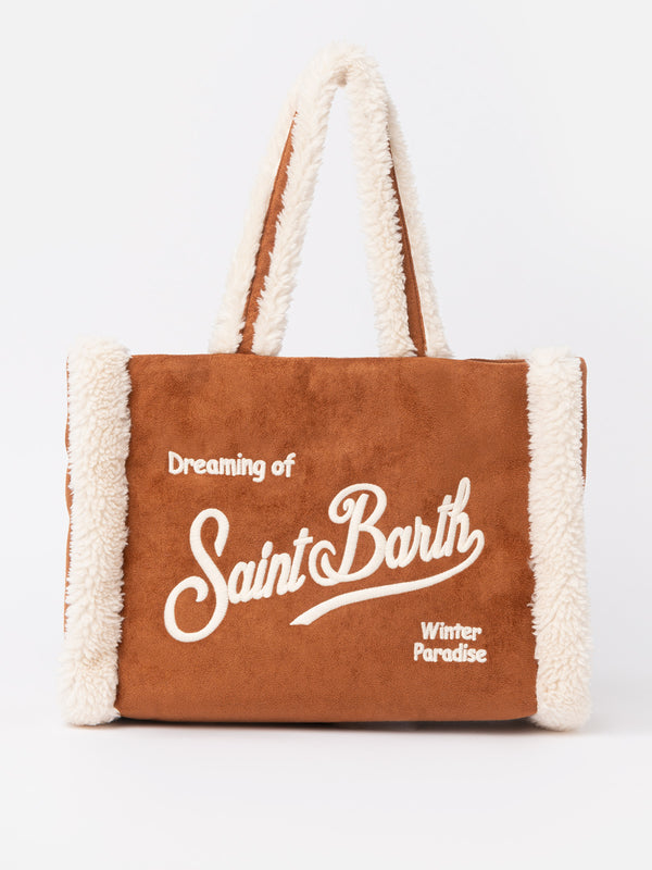 Kamelbraune Soft Bag Small mit Saint Barth Logo und Schultergurt