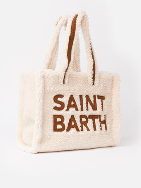 Borsa piccola morbida bianca Teddy con logo Saint Barth e tracolla