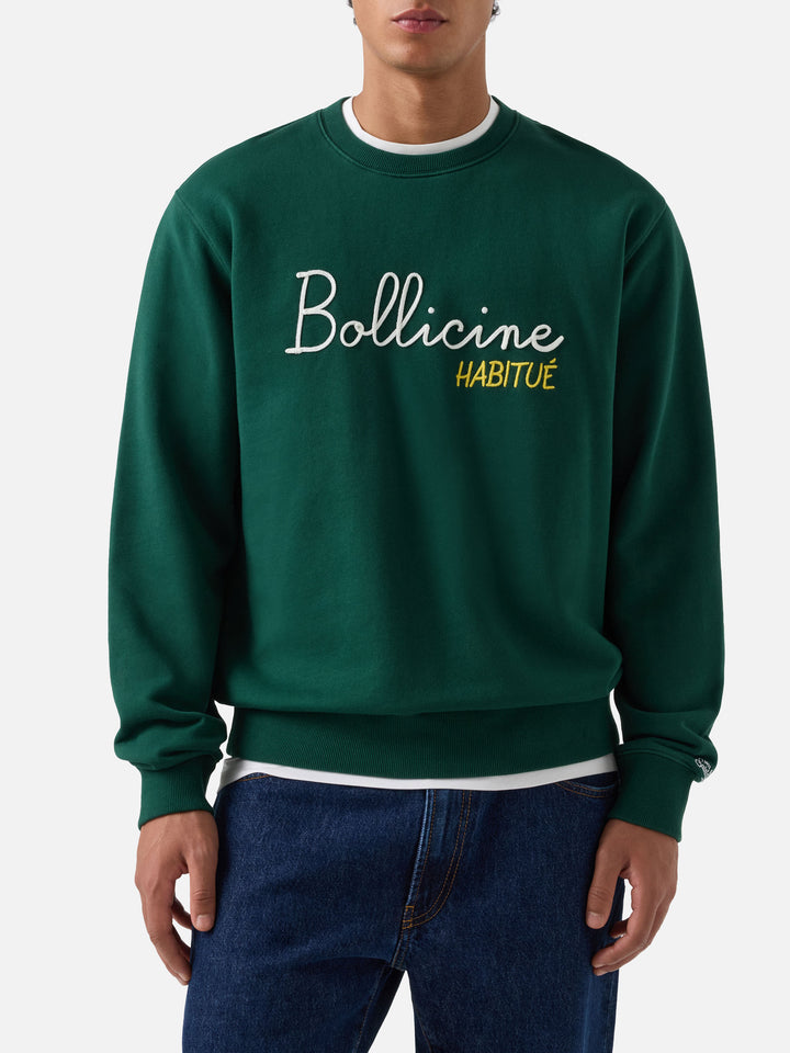 Soho Sweatshirt mit Rundhalsausschnitt aus grünem Baumwollstoff mit Bollicine Habitué-Stickerei 