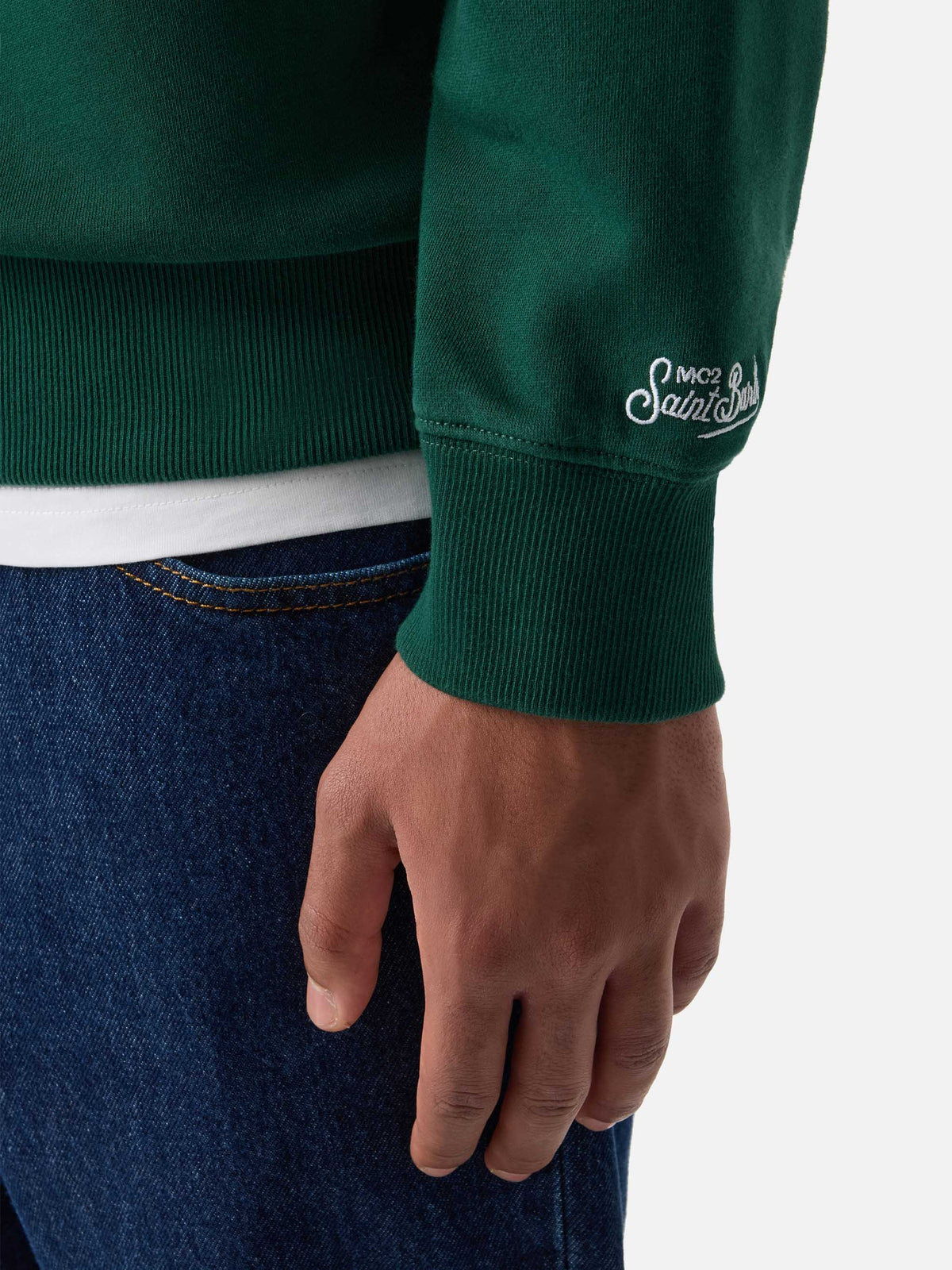 Sweat-shirt ras-du-cou Soho en coton vert avec broderie Bollicine Habitué 