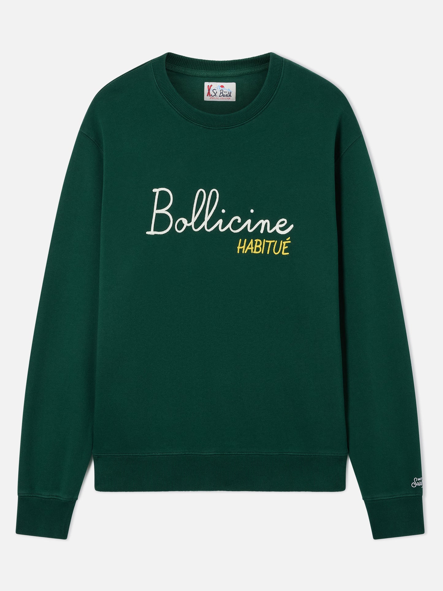Soho crewneck sweatshirt in green cotton with Bollicine Habitué embroidery