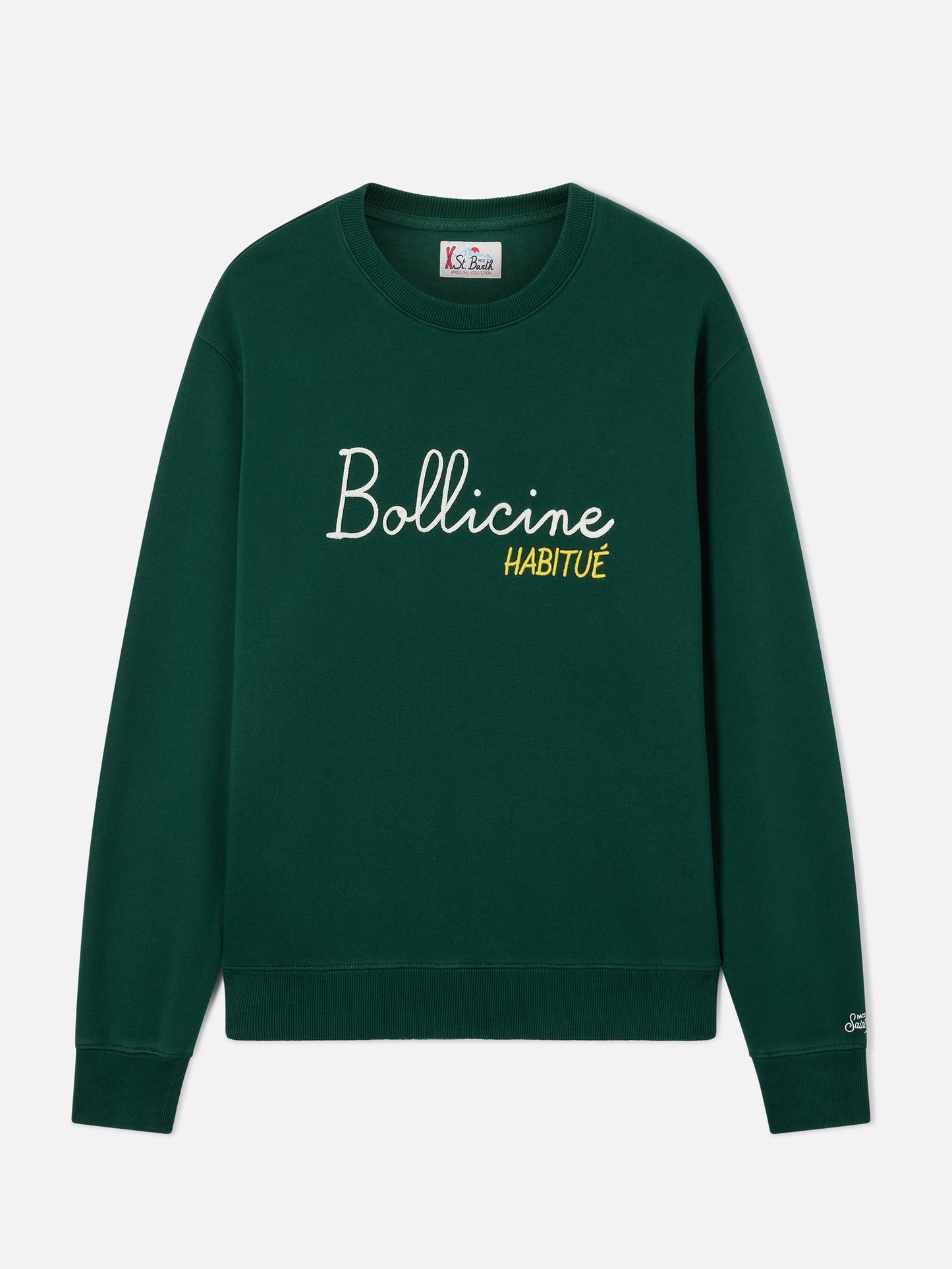 Soho Sweatshirt mit Rundhalsausschnitt aus grünem Baumwollstoff mit Bollicine Habitué-Stickerei 