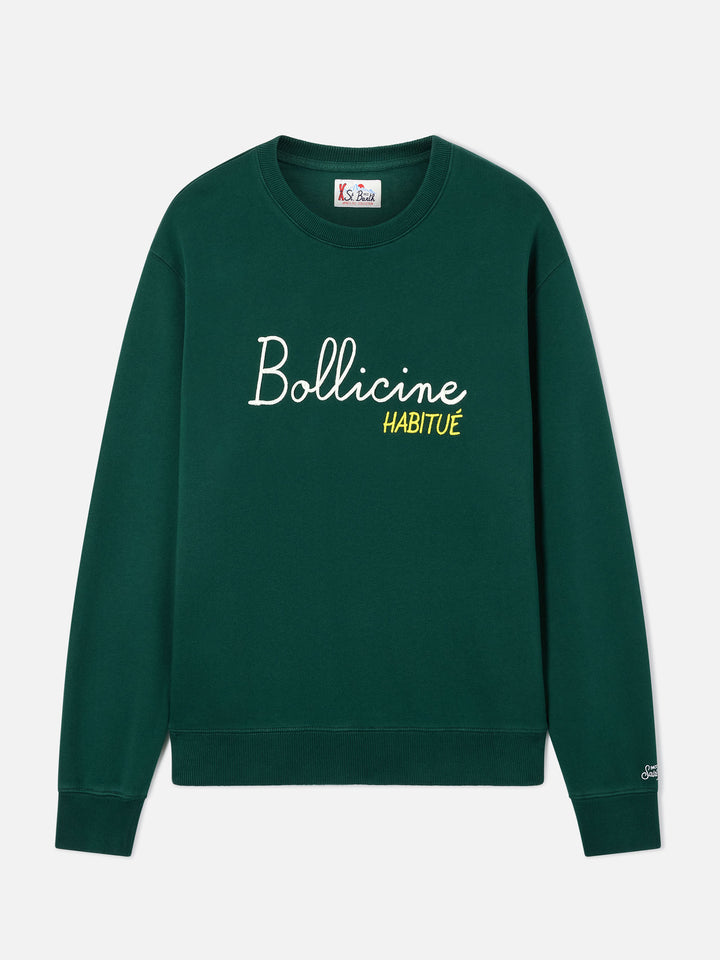Soho Sweatshirt mit Rundhalsausschnitt aus grünem Baumwollstoff mit Bollicine Habitué-Stickerei 