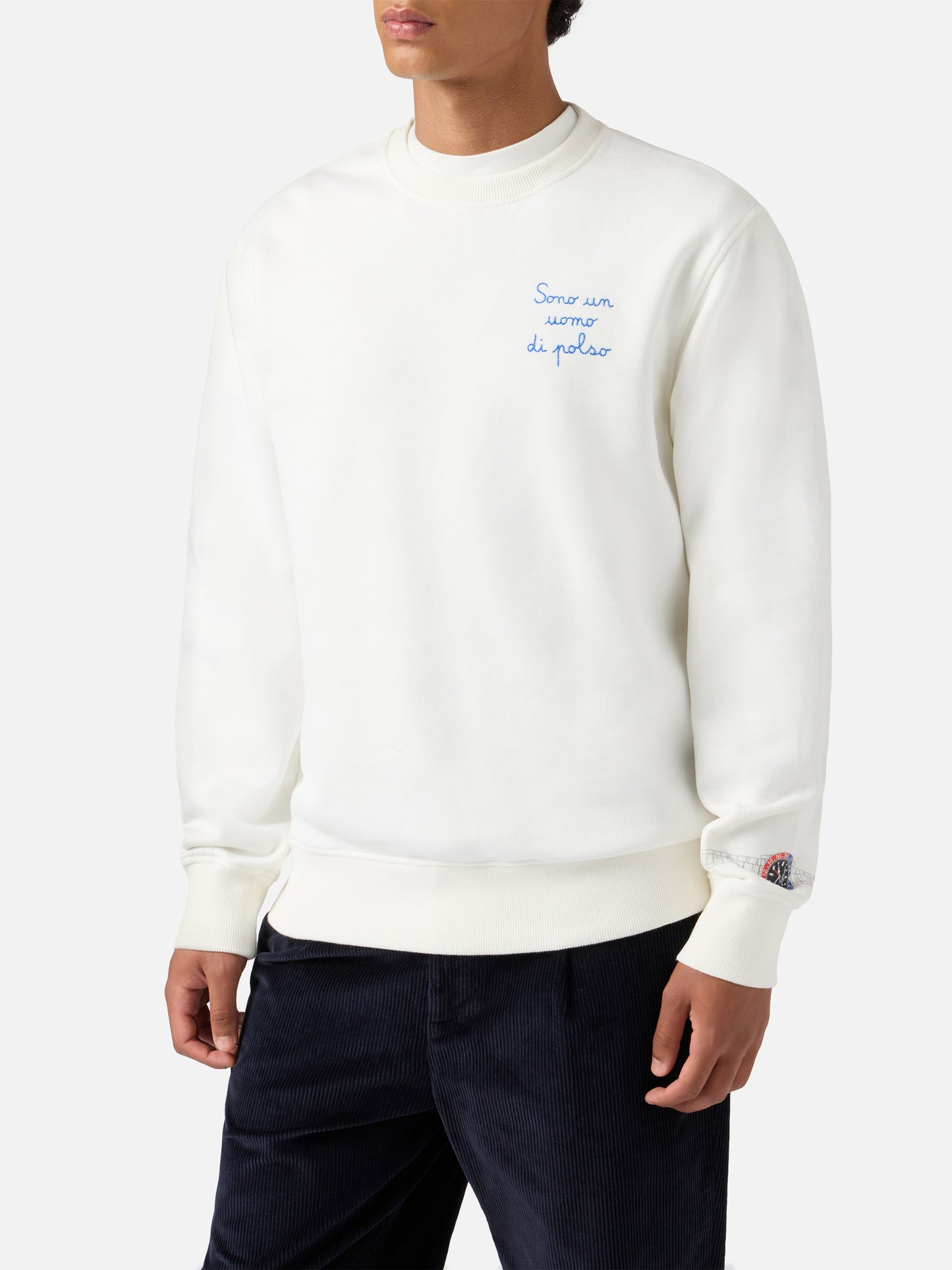 Soho cotton sweatshirt in white with wrist watch print and embroidery