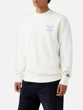 Soho cotton sweatshirt in white with wrist watch print and embroidery