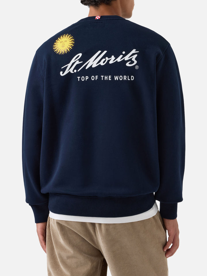 Marineblaues blue Soho Baumwoll-Sweatshirt mit St. Moritz-Print auf der Rückseite | Special edition 