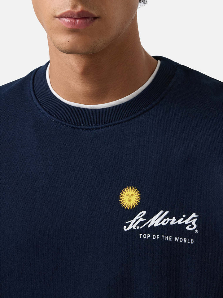 Marineblaues blue Soho Baumwoll-Sweatshirt mit St. Moritz-Print auf der Rückseite | Special edition 