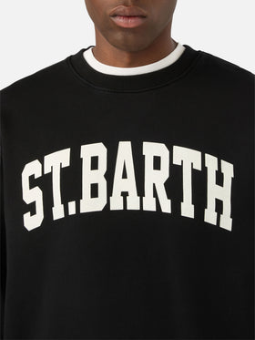 Felpa Soho nera in cotone con stampa St. Barth