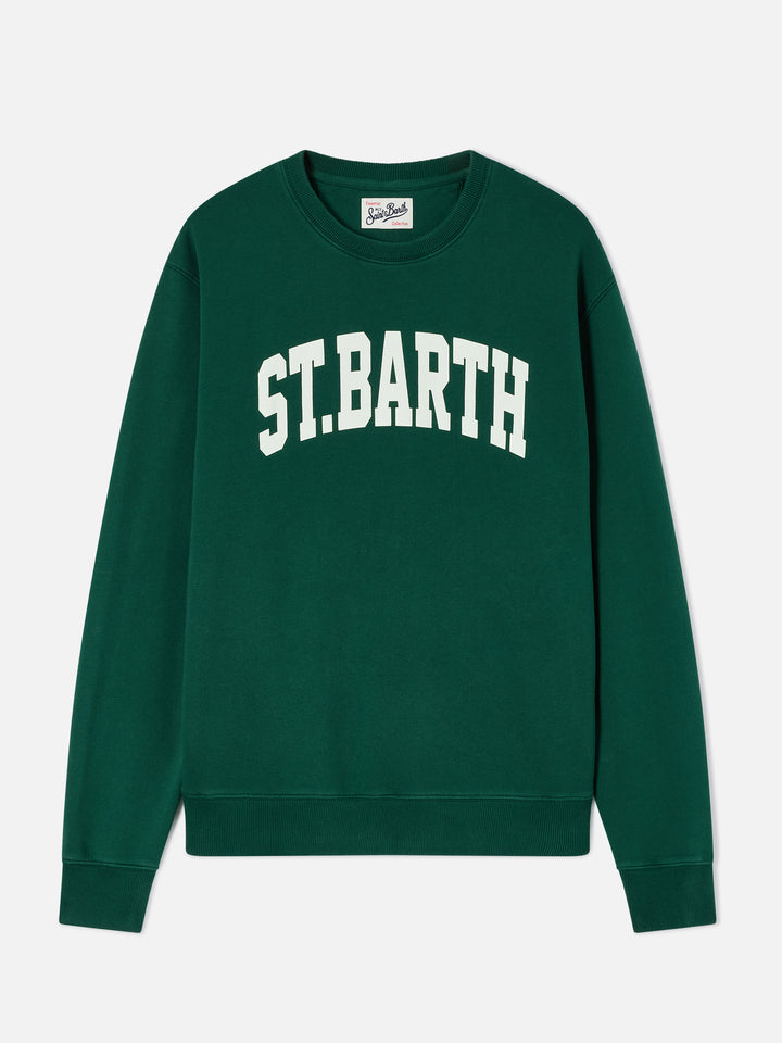 Soho Sweatshirt mit Rundhalsausschnitt aus grünem Baumwollstoff mit St. Barth-Print 