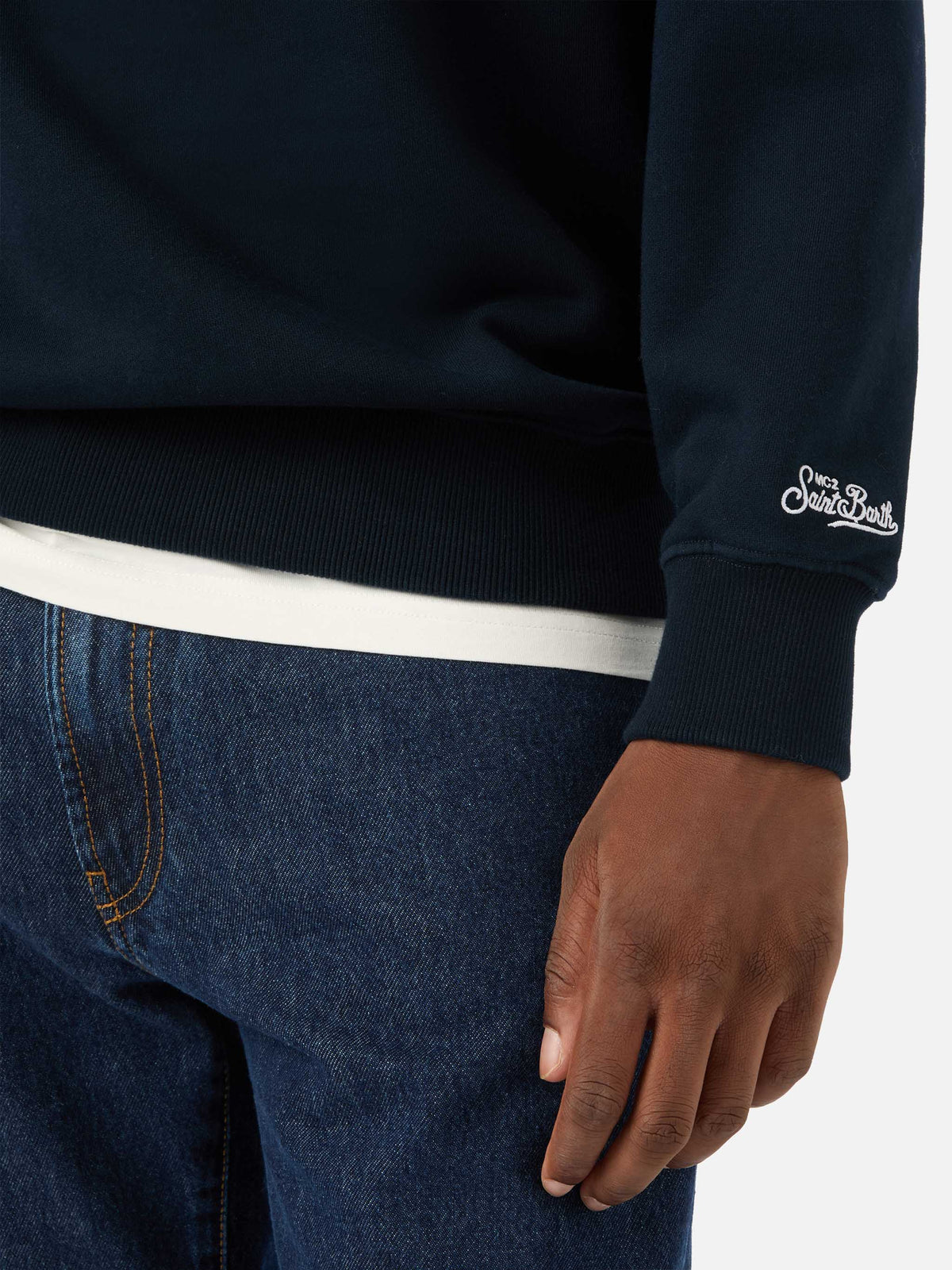 Navy blue Soho cotton sweatshirt with Gin Tonic Habitué embroidery