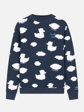 Crewneck blue sweatshirt with Coccole e nuvole embroidery | COCCOLEBIMBI SPECIAL EDITION