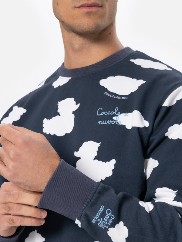 Crewneck blue sweatshirt with Coccole e nuvole embroidery | COCCOLEBIMBI SPECIAL EDITION