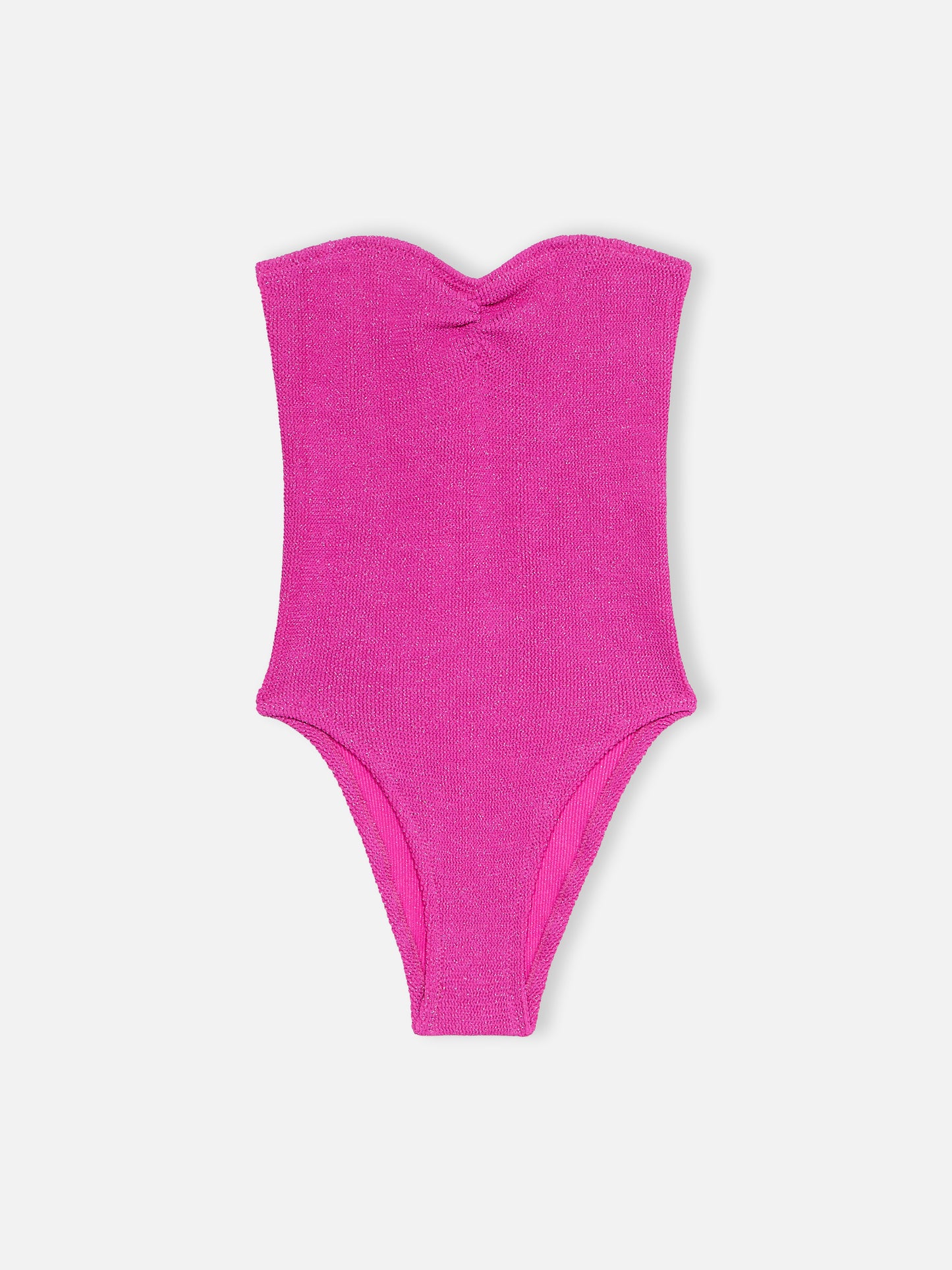 Damen trägerloser Einteiler-Badeanzug aus fuchsiafarbenem Lurex Soleil 