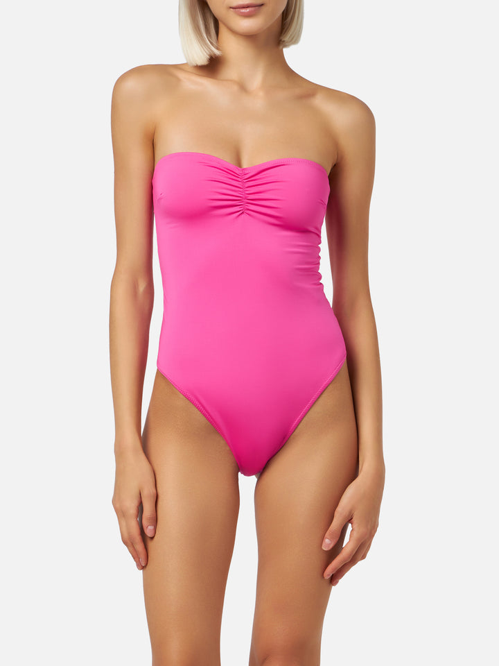 Women fuscia strapless one piece swimsuit Soleil