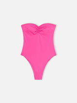 Costume da bagno intero fucsia senza spalline Soleil da donna