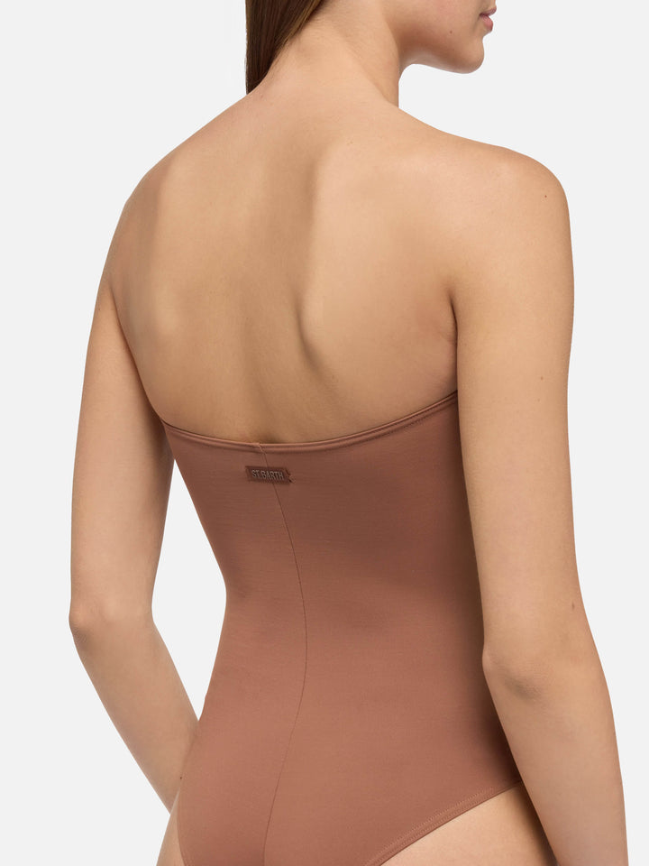 Soleil costume intero senza spalline marrone