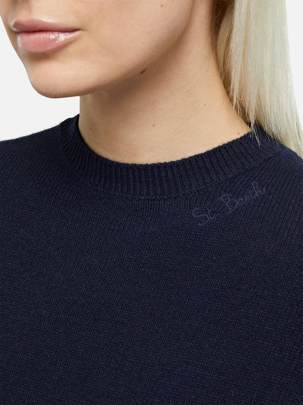 Woman navy blue cashmere blend sweater Sorbonne