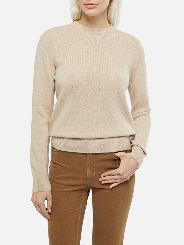 Beigefarbener Pullover Sorbonne aus Kaschmirmischung für Damen