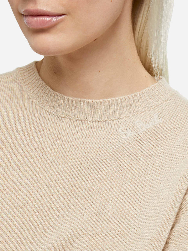 Beigefarbener Pullover Sorbonne aus Kaschmirmischung für Damen