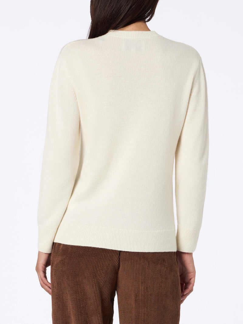 Woman white crewneck cashmere blend sweater Sorbonne