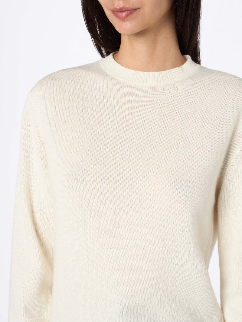 Woman white crewneck cashmere blend sweater Sorbonne